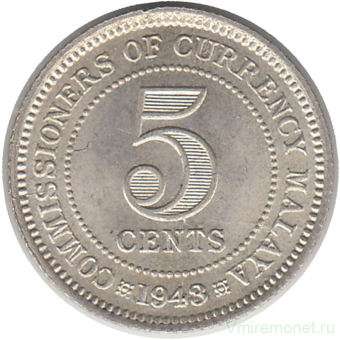 Монета. Малайя (Малайзия). 5 центов 1943 год.