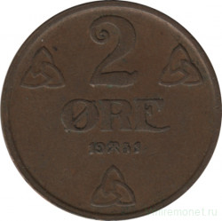 Монета. Норвегия. 2 эре 1931 год.
