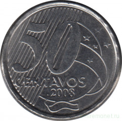 Монета. Бразилия. 50 сентаво 2008 год.