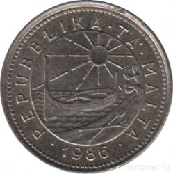 Монета. Мальта. 2 цента 1986 год.