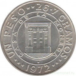 Монета. Доминиканская республика. 1 песо 1972 год. 25 лет Центральному банку.