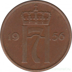 Монета. Норвегия. 5 эре 1956 год.