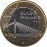 Монета. Финляндия. 5 евро 2012 год. Вантовый мост «Свеча сплавщика». ав.