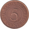 Монета. Маврикий. 5 центов 1971 год. ав.