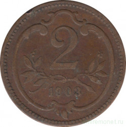 Монета. Австро-Венгерская империя. 2 геллера 1903 год.