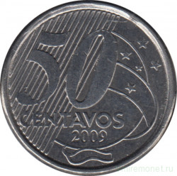 Монета. Бразилия. 50 сентаво 2009 год.