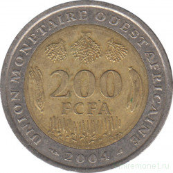 Монета. Западноафриканский экономический и валютный союз (ВСЕАО). 200 франков 2004 год.