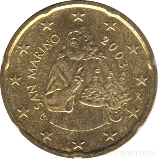 Монета. Сан-Марино. 20 центов 2003 год.