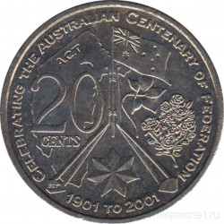 Монета. Австралия. 20 центов 2001 год. Столетие конфедерации. Австралийская столичная территория.