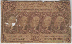 Банкнота. США. Дробная валюта 1862 - 1876. 25 центов 1862 год. 1-й выпуск. Тип 99c.