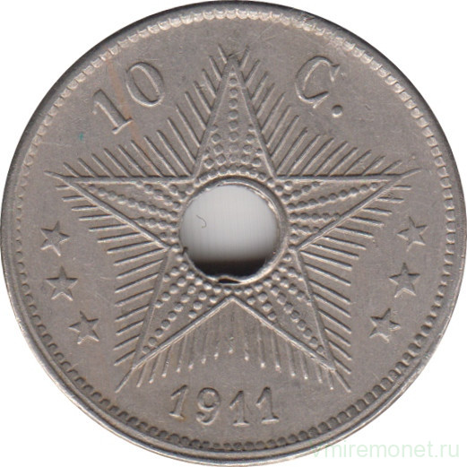 Монета. Бельгийское Конго. 10 сантимов 1911 год.