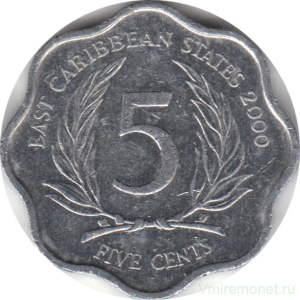 Монета. Восточные Карибские государства. 5 центов 2000 год.