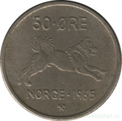 Монета. Норвегия. 50 эре 1965 год.