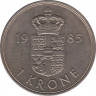  Монета. Дания. 1 крона 1985 год. ав.