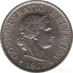 Монета. Швейцария. 5 раппенов 1971 год.