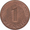  Монета. ФРГ. 1 пфенниг 1969 год. Монетный двор - Карлсруэ (G). рев.