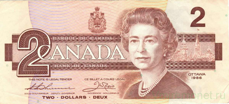 Банкнота. Канада. 2 доллара 1986 год. Тип 94b.
