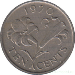 Монета. Бермудские острова. 10 центов 1970 год.