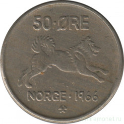 Монета. Норвегия. 50 эре 1966 год.