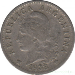 Монета. Аргентина. 5 сентаво 1938 год.