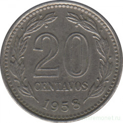 Монета. Аргентина. 20 сентаво 1958 год.