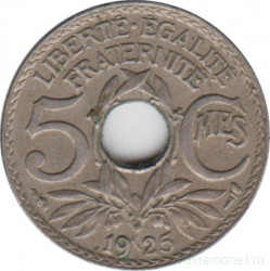 Монета. Франция. 5 сантимов 1925 год.