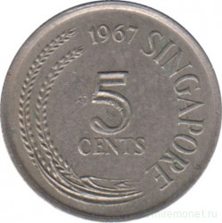 Монета. Сингапур. 5 центов 1967 год.