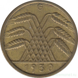 Монета. Германия. Веймарская республика. 10 рейхспфеннигов 1930 год. Монетный двор - Карлсруэ (G).