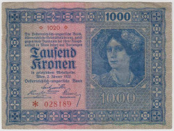 Банкнота.  Австрия. 1000 крон 1922 год.