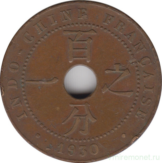 Монета. Французский Индокитай. 1 сантим 1930 год.