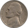 Аверс. Монета. США. 5 центов 1952 год.