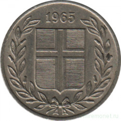 Монета. Исландия. 25 аурар 1965 год.