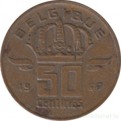 Монета. Бельгия. 50 сантимов 1967 год. BELGIQUE.