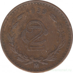 Монета. Мексика. 2 сентаво 1939 год.
