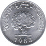 Монета. Тунис. 5 миллимов 1983 год. ав.
