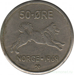 Монета. Норвегия. 50 эре 1969 год.
