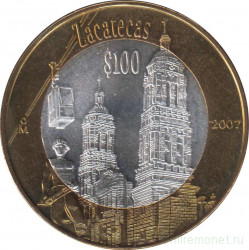 Монета. Мексика. 100 песо 2007 год. Сакатекас