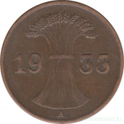 Монета. Германия. Веймарская республика. 1 рейхспфенниг 1933 год. Монетный двор - Берлин (А).