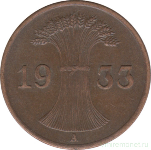 Монета. Германия. Веймарская республика. 1 рейхспфенниг 1933 год. Монетный двор - Берлин (А).