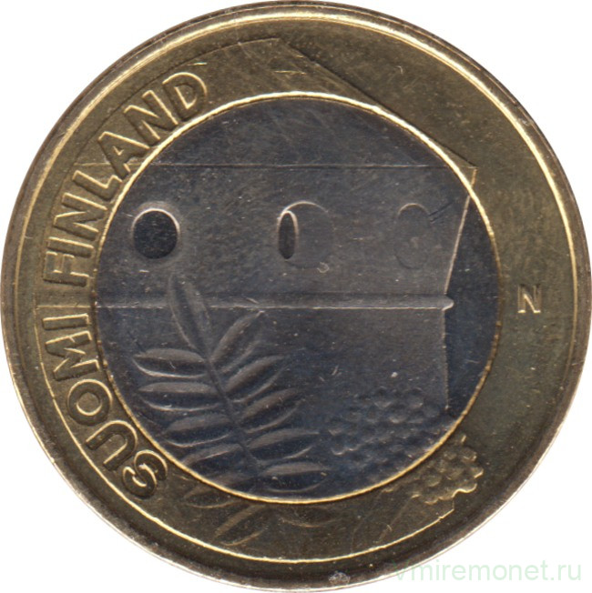 Монета. Финляндия. 5 евро 2013 год. Исторические регионы Финляндии. Строения. Савония.