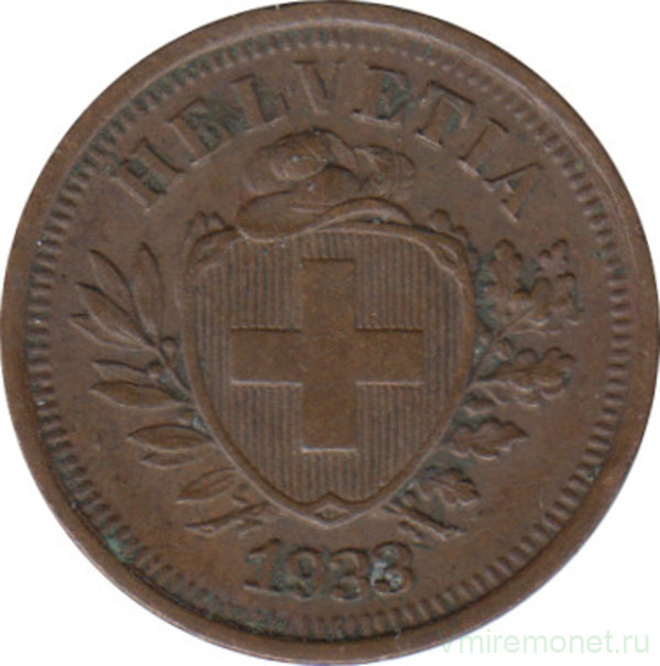 Монета. Швейцария. 1 раппен 1933 год.