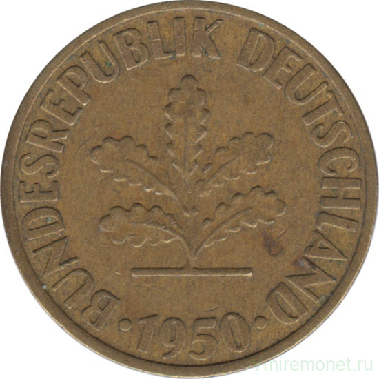 Монета. ФРГ. 10 пфеннигов 1950 год. Монетный двор - Гамбург (J).