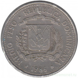 Монета. Доминиканская республика. 1/2 песо 1986 год.