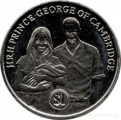 Монета. Великобритания. Британские Виргинские острова. 1 доллар 2013 год. Крестины Принца Джорджа Кембриджского.