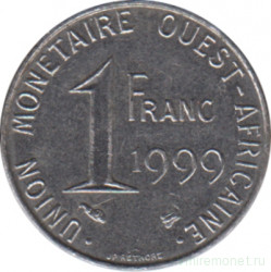 Монета. Западноафриканский экономический и валютный союз (ВСЕАО). 1 франк 1999 год.