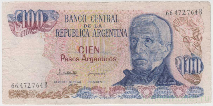 Банкнота. Аргентина. 100 песо 1983 - 1985 год. Тип 315а (1).