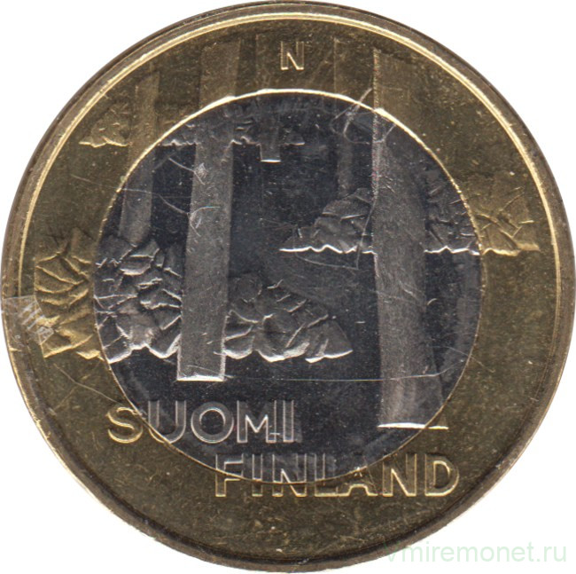 Монета. Финляндия. 5 евро 2013 год. Исторические регионы Финляндии. Строения. Сатакунта