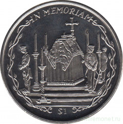 Монета. Великобритания. Британские Виргинские острова. 1 доллар 2002 год. Смерть Королевы-матери. Гроб.