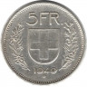 Монета. Швейцария. 5 франков 1949 год.
