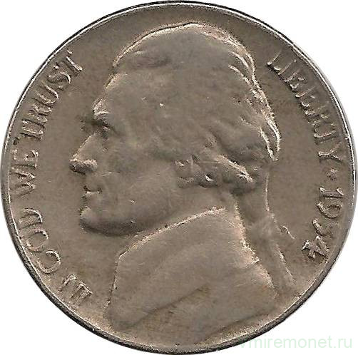 Монета. США. 5 центов 1954 год. Монетный двор D.